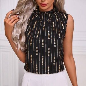 Sleeveless top with smocked neck